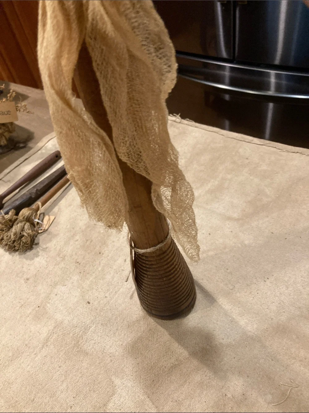 Rustic Brown Decorative Wooden Leg with Burlap Accent
